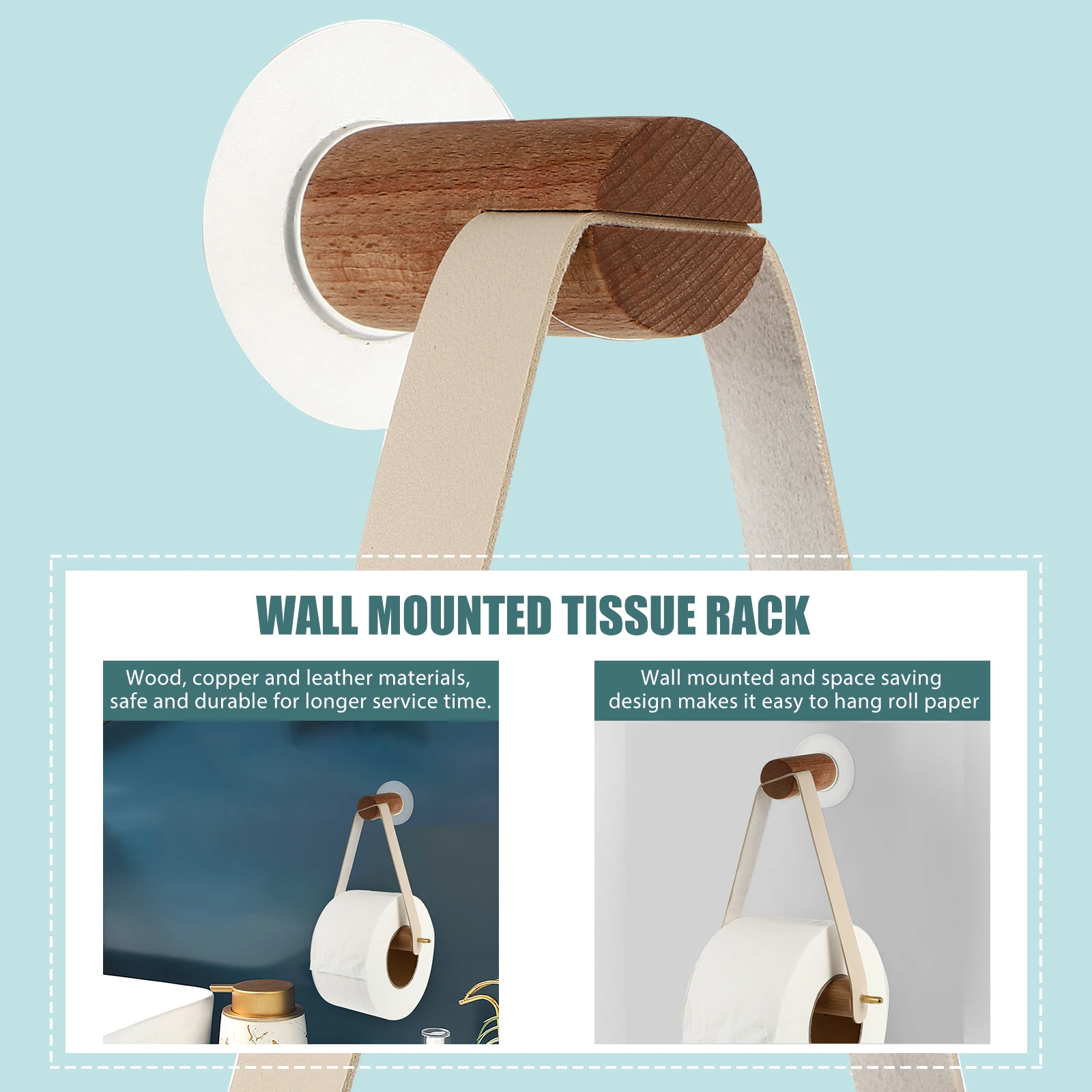 

Wooden Wall Mounted Roll Holder Multi Function Toilet Paper Rack Towel Storage Space-Saving Bathroom Decorative Paper Towel Rack