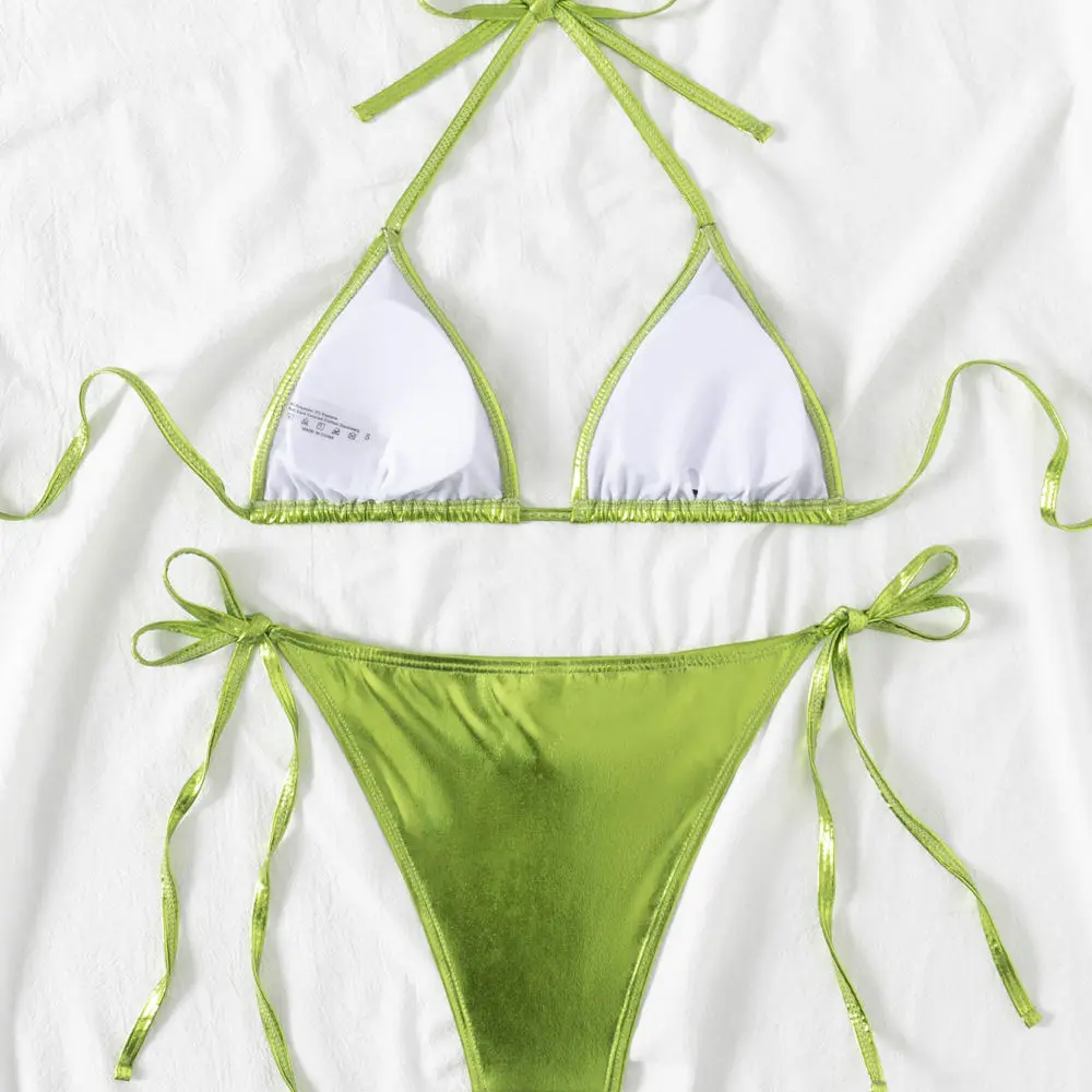 Sexy Women Two Piece Bikini Set European Style Beachwear Summer Swimsuit Solid Color Padded Bathing Suit Pool Apparel