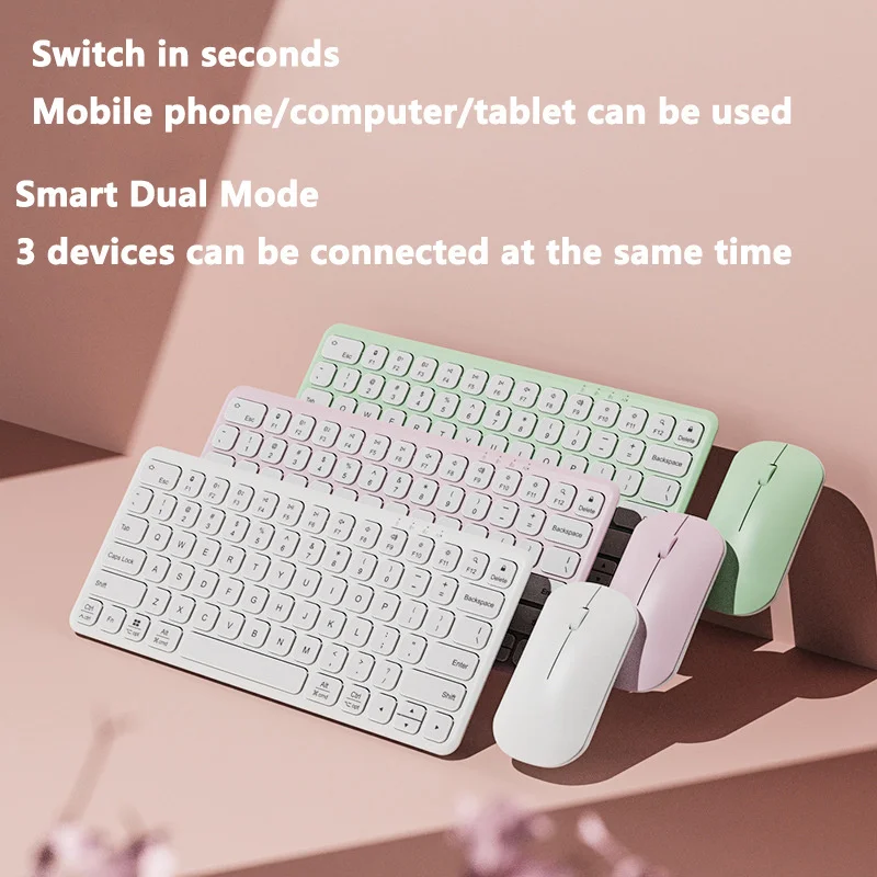 

New 2.4G Bluetooth Keyboard Mouse Combo Set Pink Wireless Rechargeable Keyboard and Optical Gaming Mouse For Phone Tablet Laptop