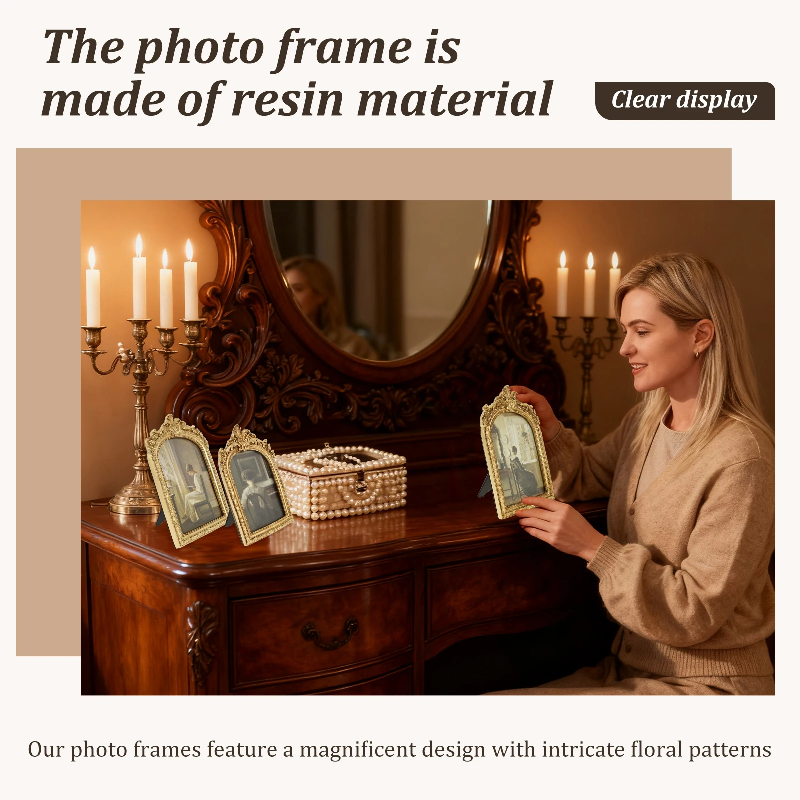 2/3 قطعة إطار الصورة خمر الذهب هوى مقوس إطار صور ديكور معلق الراتنج إطارات الصور لغرفة المعيشة غرفة نوم وديكور المنزل #6