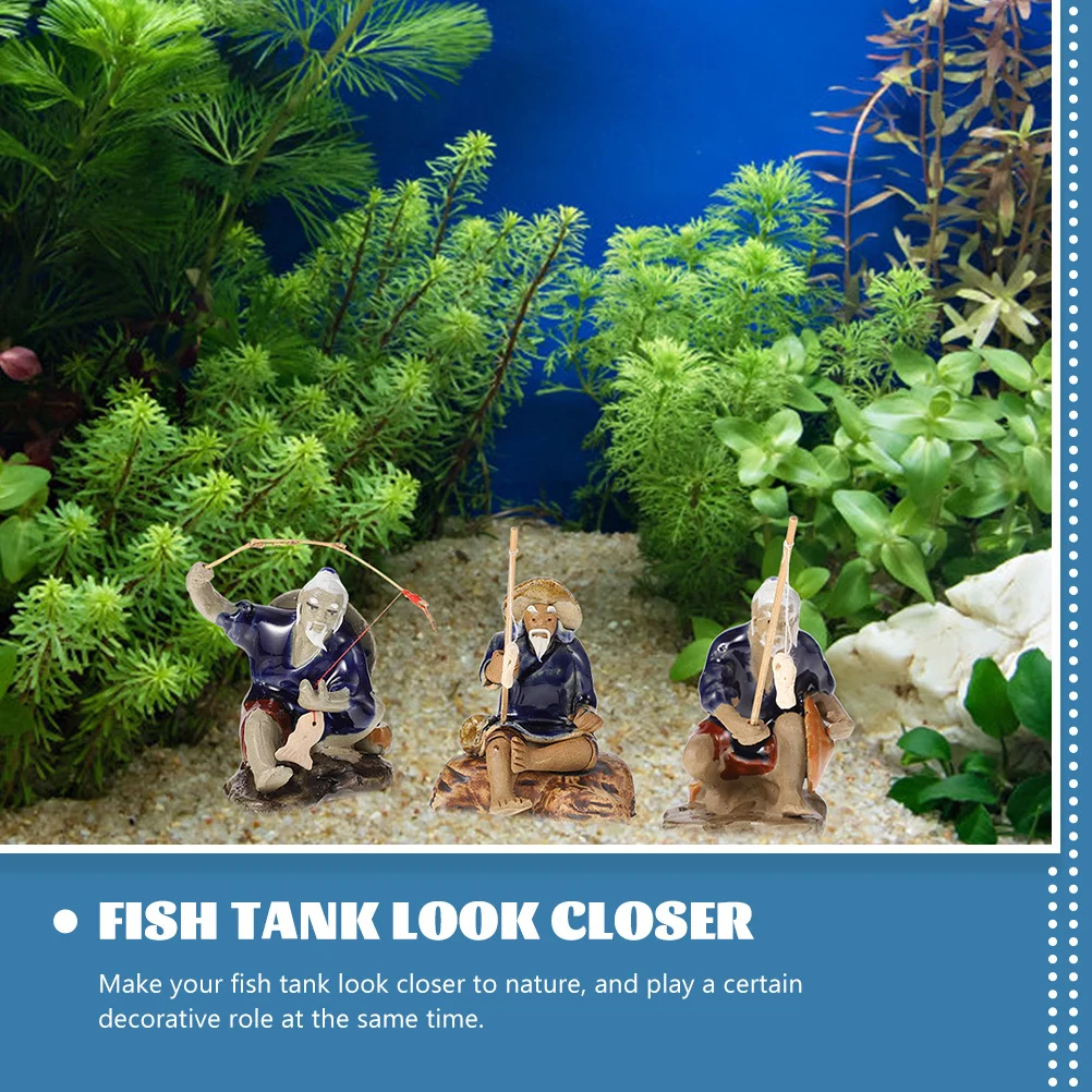 

2Pcs Lovely Fisherman Modeling Statue for Fish Tank Aquatic Decor Rockery Bonsai Arrangement Desktop Home Decorative Accessory