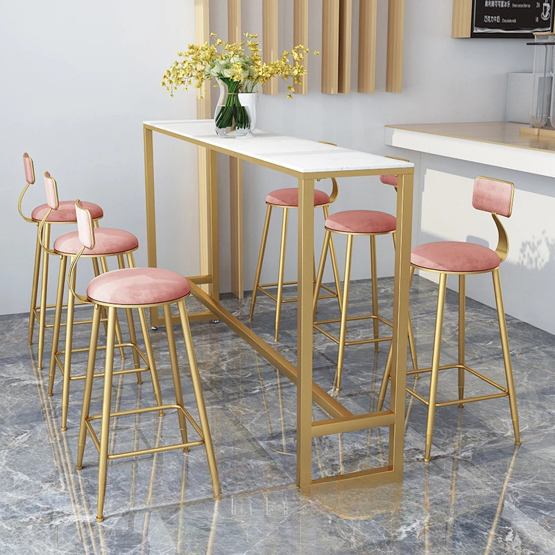 

Customized Nordic luxury high bar marble table and chair combination online celebrity milk tea shop dessert shop cold drink shop