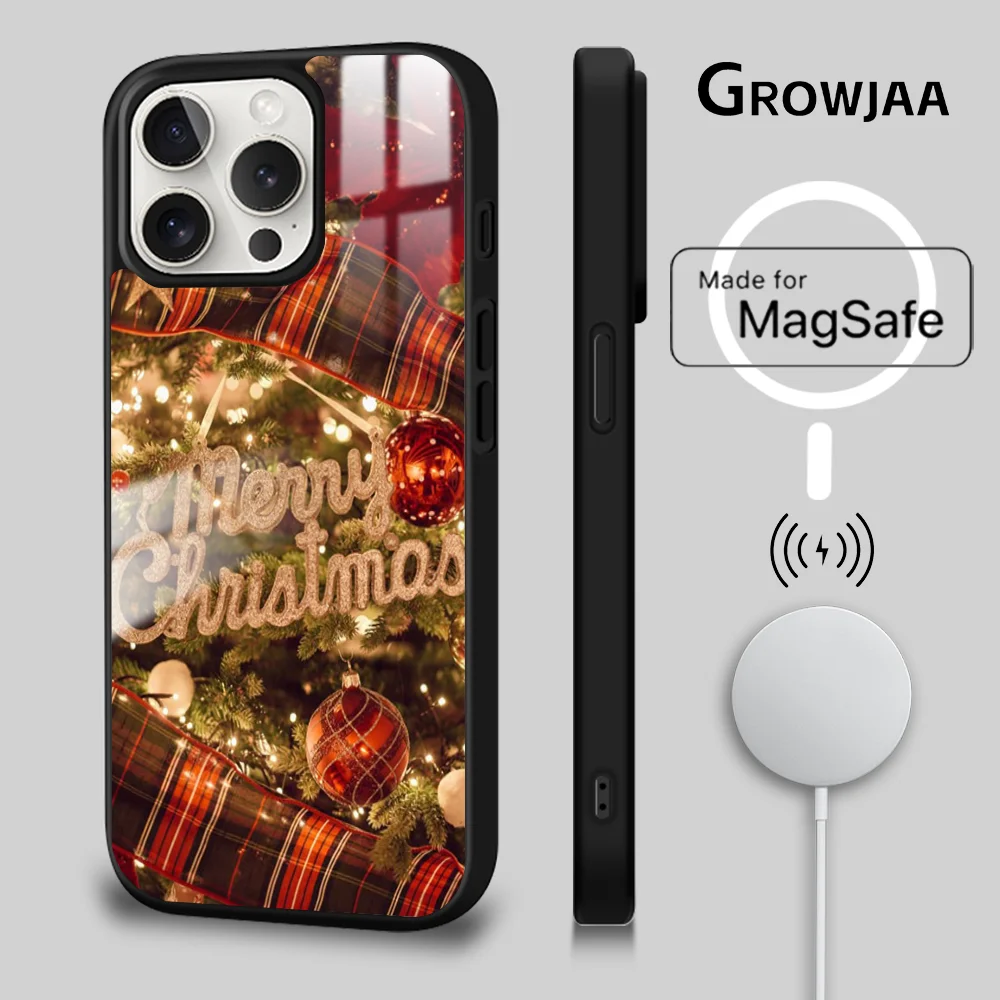 Merry Christmas Tree Phone Case For iPhone 16 15 14 13 12 11 Pro Max Plus Mini Magsafe Mirror Wireless Magnetic Cover