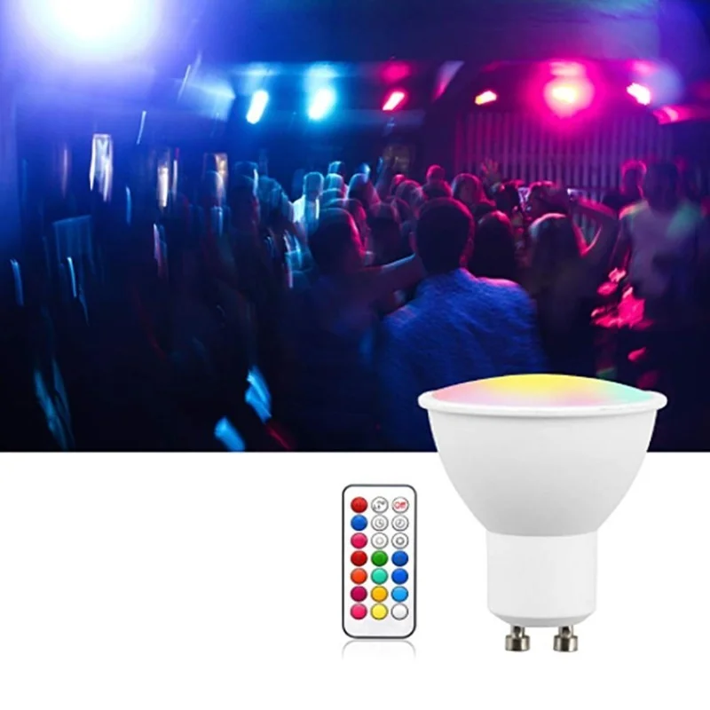 RGBW GU10 LED que cambia de Color, 2 modos de iluminación, bombilla LED RGB de 3W con Control remoto, función de temporizador de memoria para Bar y escenario