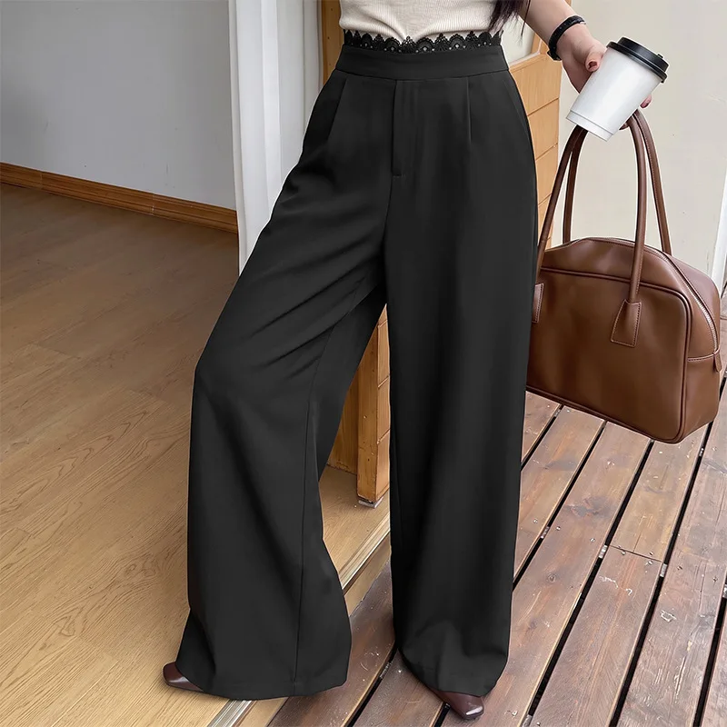 High Waist Straight Leg Black Wide Leg Casual Pants Women's Winter New Style Slimming Long Trousers Comfortable Casual Pants