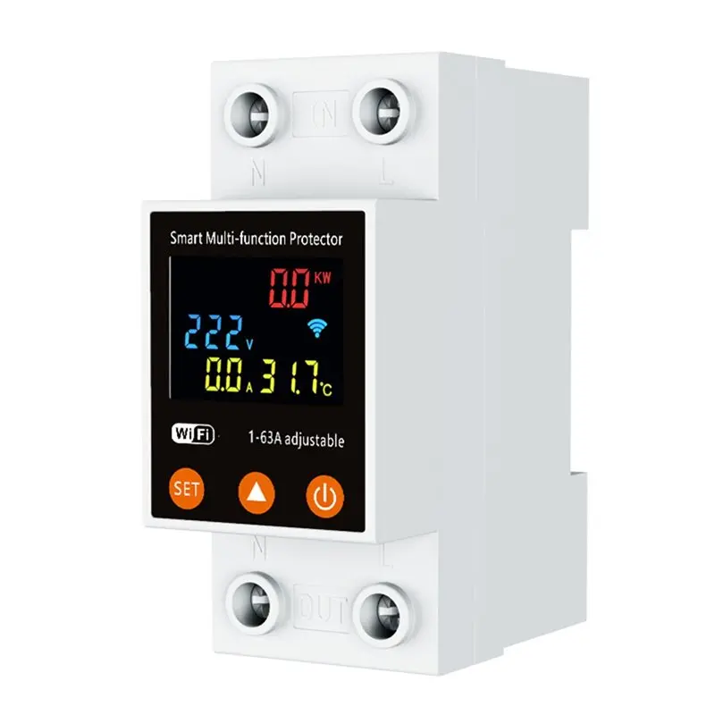 BAAJ-LED Display 2P 1-63A Tuya Wifi Smart Circuit Breaker Switch With Power Metering Via Smart Life For Alexa Home Control