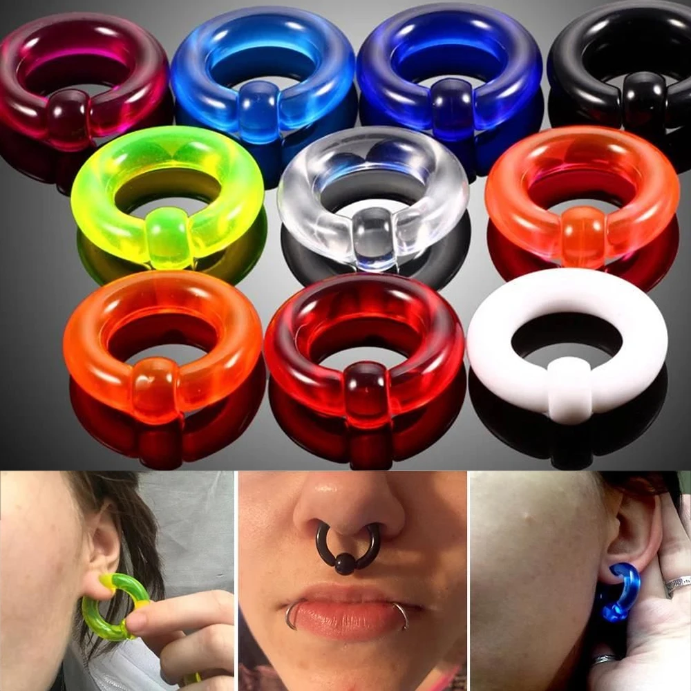 2/1 قطعة الاكريليك الملونة BCR كبيرة كبيرة الحجم العملاق الأسير حبة حلقة الأذن نفق التوصيل المتوسع قياس الذكور الأنف الحاجز الدائري 00 جرام
