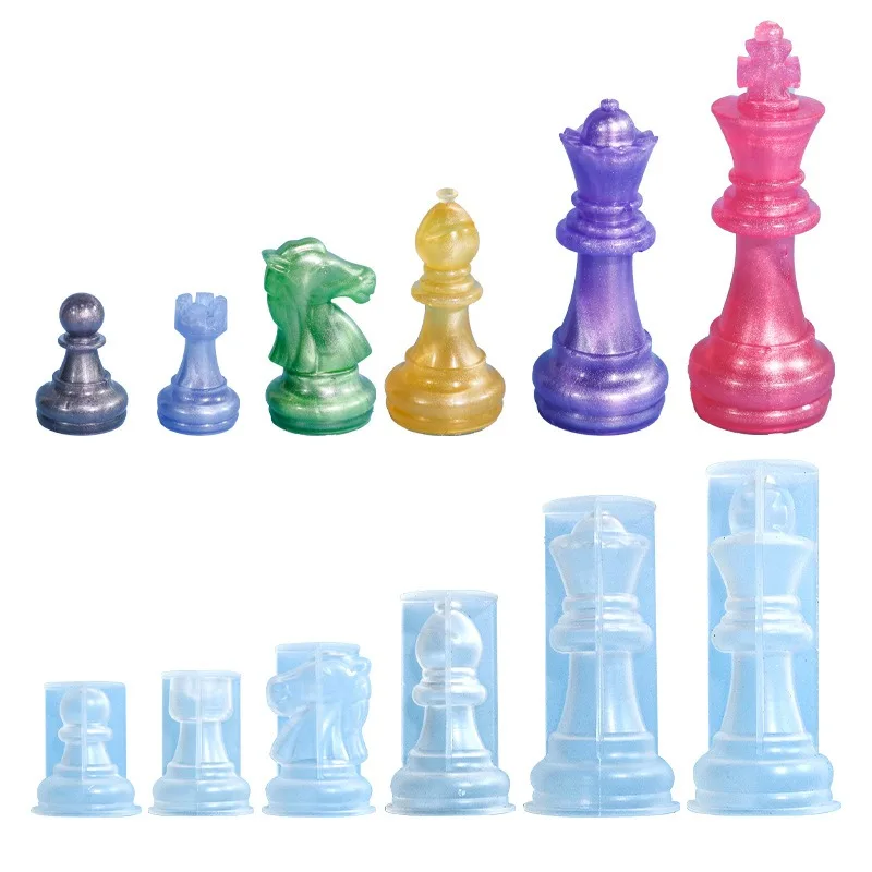 

6pcs/set Chess Silicone Mold 3D Chess Concrete Gypsum Epoxy Resin Crystal Casting Molds DIY Art Crafts Making Mould Crafts Gifts