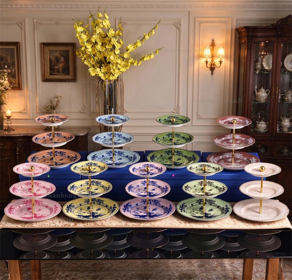 Oriental Series 3 Tier Porcelain Cake Stand Dessert Display Tray Afternoon Tea Cupcake Candy Holder Wedding Party Serving Plate