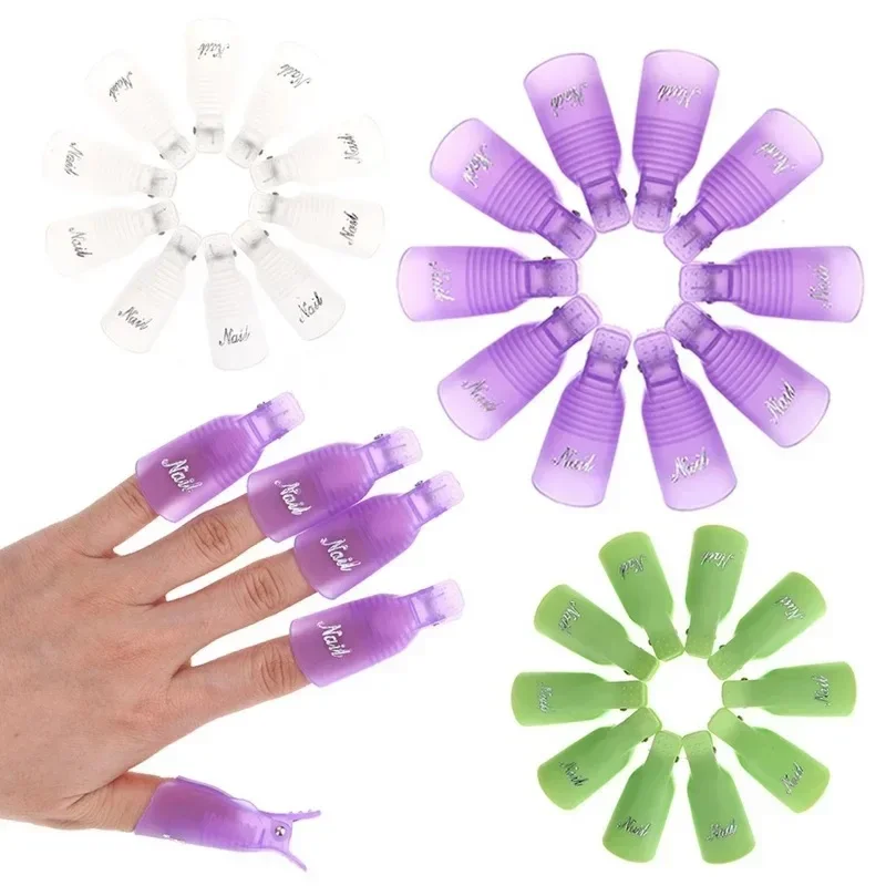 10 قطعة/صندوق البلاستيك مسمار كليب UV هلام مزيل طلاء الأظافر التفاف أداة رسومات أظافر نقع قبالة غطاء السائل لإزالة الورنيش مانيكير أدوات
