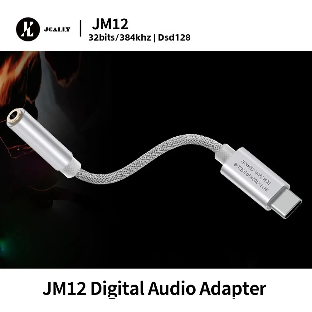 JCALLY JM12 USB-C to 3.5mm Audio Adapter, KT02H20 DAC Chip, 32bit/384kHz DSD128, Silver-Plated Cable for Phone, Gaming, Music