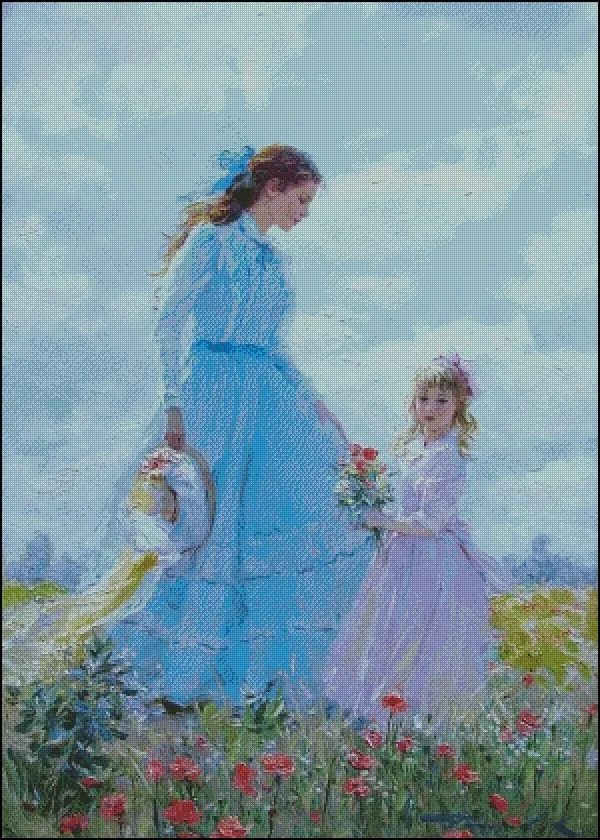 Mom and daughter Poppy field 16CT 14CT Unprinted Top Quality Cross Stitch Kits Embroidery Art DIY Handmade Needlework Home Decor