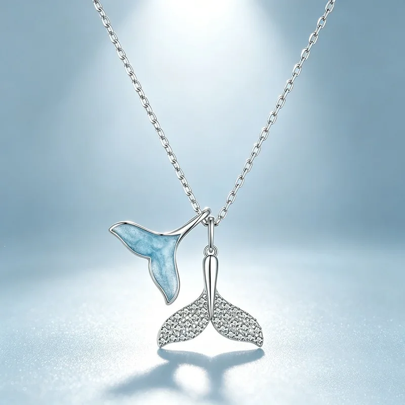 New Fashion Popular Whale Tail 925 Sterling Silver Jewelry zircon Fish Tail Pendant Collarbone Chain Newcklaces XL107