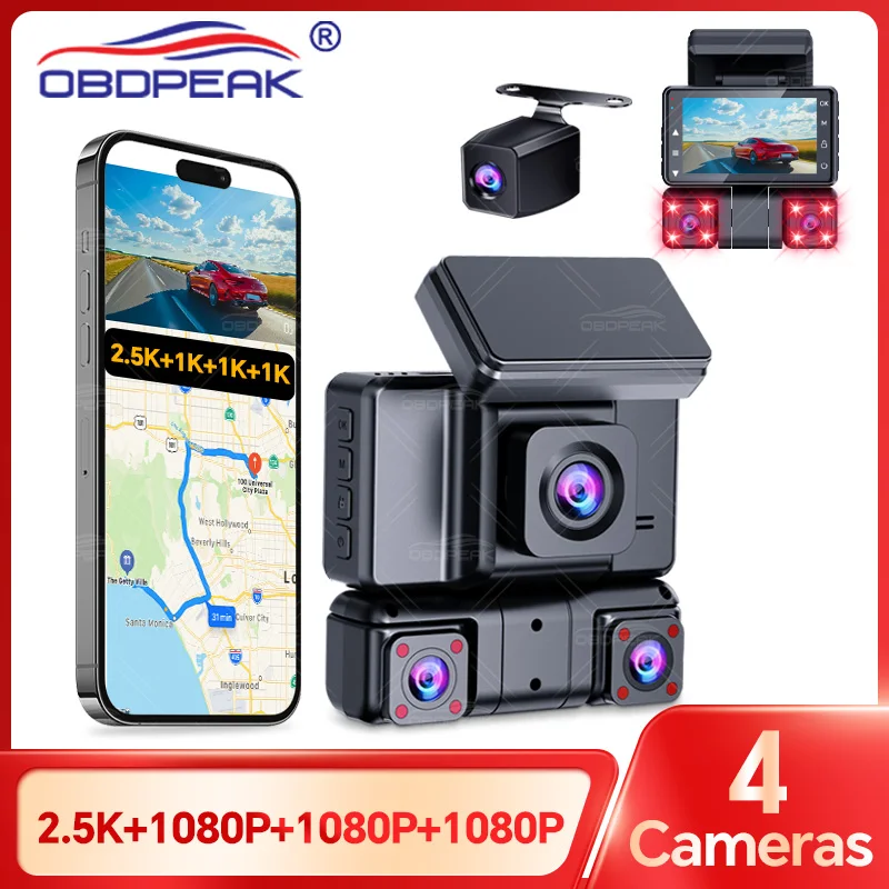 M65 Hidden 4 Channel Car Dash Cam APP 2.5K HD Night Vision 24/7 Parking Monitor G-Sensor Loop Recording Motion WDR Blackbox