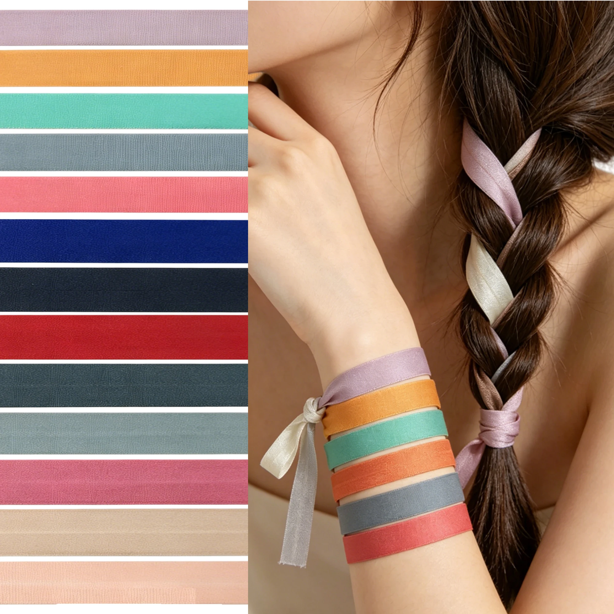 10/50 Yards 15mm 20mm Solid Matte Non-Shiny Fold Over Elastic FOE for DIY Hair Tie Spandex Band Tape Underwear Dress Sewing Trim