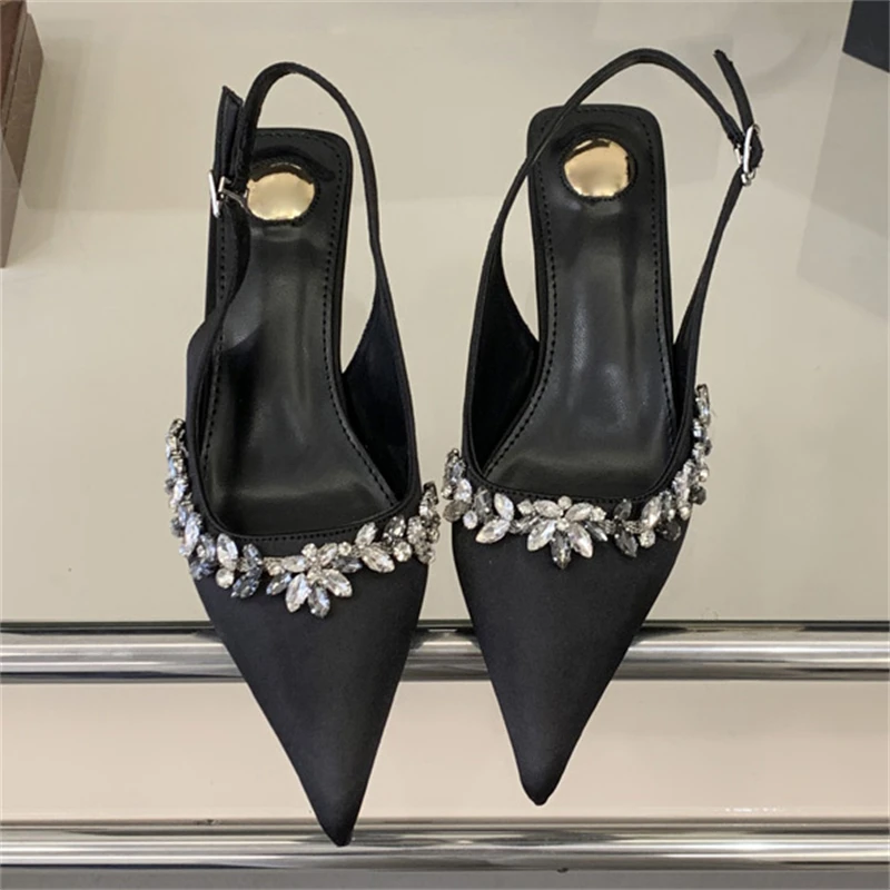 

Модные атласные туфли-мюли Eilyken с кристаллами, на тонком низком каблуке, с ремешком и пряжкой, для вечеринок, женские