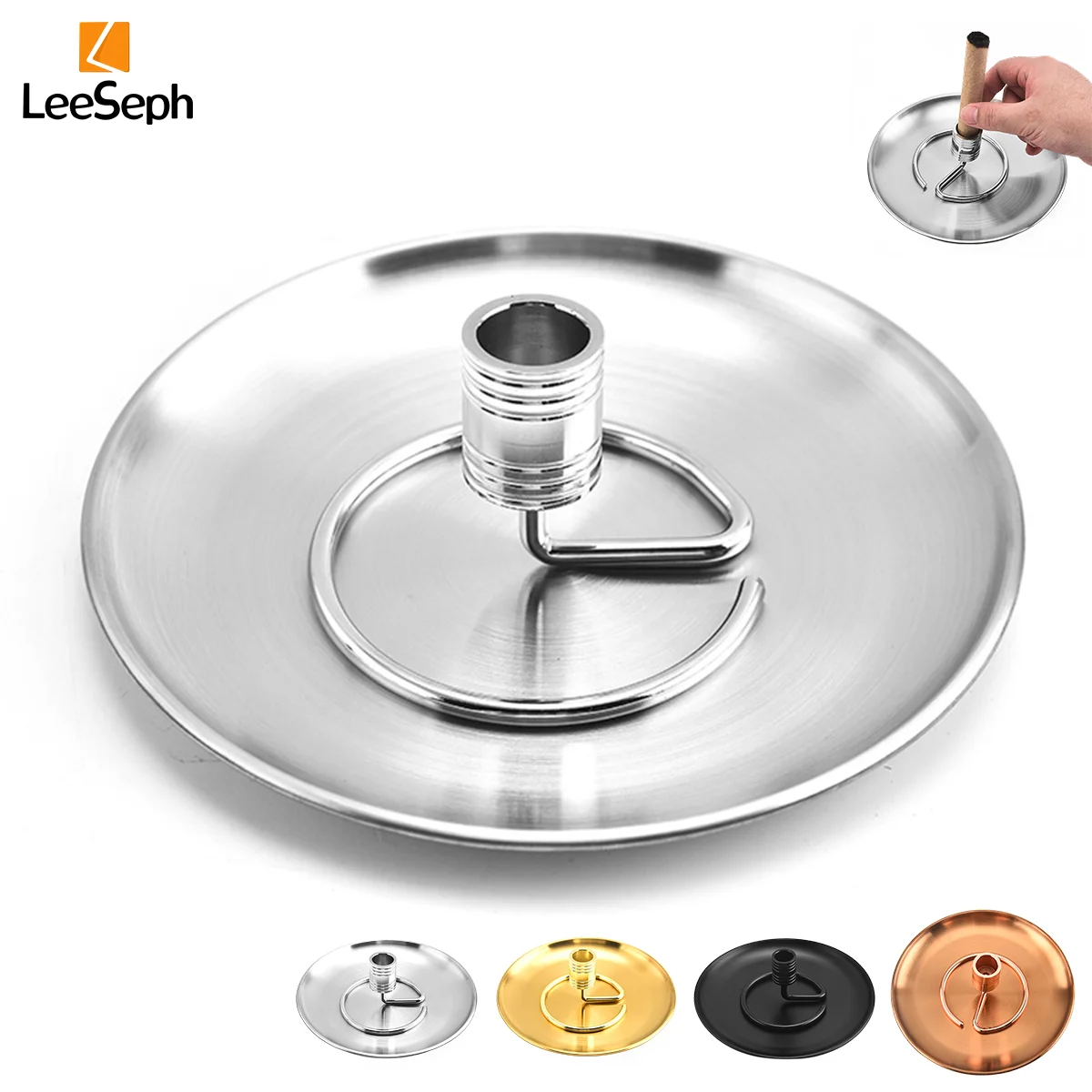 Leeseph Stainless Steel Moxa Stick Holder with Ash Catcher Tray Dish, Detachable Design Single Hole Moxa Stick Burner Holder