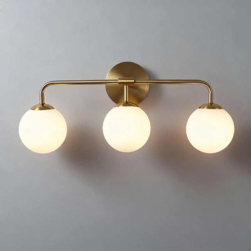 Modern simple 3-head milk white glass cover copper color wall lamp living room study aisle bathroom cabinet dresser decoration