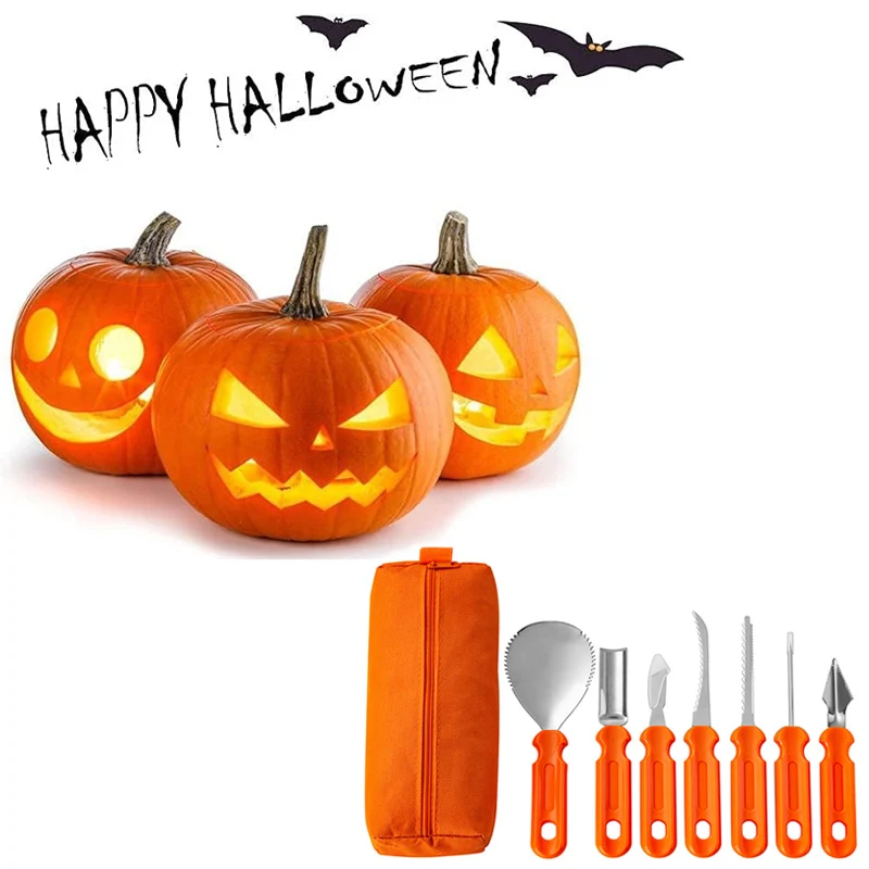 1/7PCS Stainless Steel Pumpkin Carving Tools Kit - DIY Handmade Fruit Platter Scraper Spoon Slant Knife Set for Halloween Gift