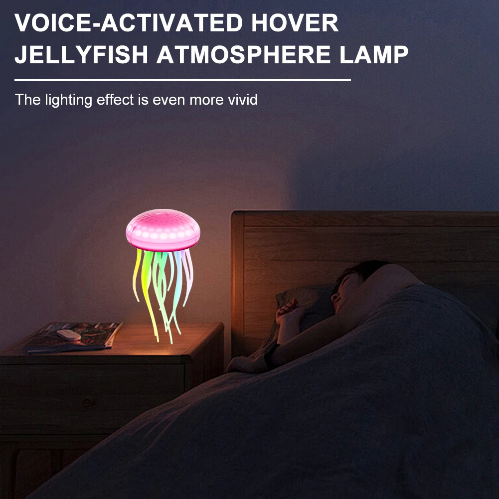 LED Jellyfish Pendant Light Cute Jellyfish Night Light Type-C Charging Bedside Lamp RGB Gradient Ambient Lamp Christmas Gifts