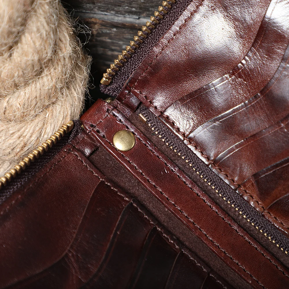 S.WORKER Klassische Geldbörse aus Vollnarbenleder, Vintage Echtleder-Portemonnaie, Große Kapazität Kartenhalter – Detail 11