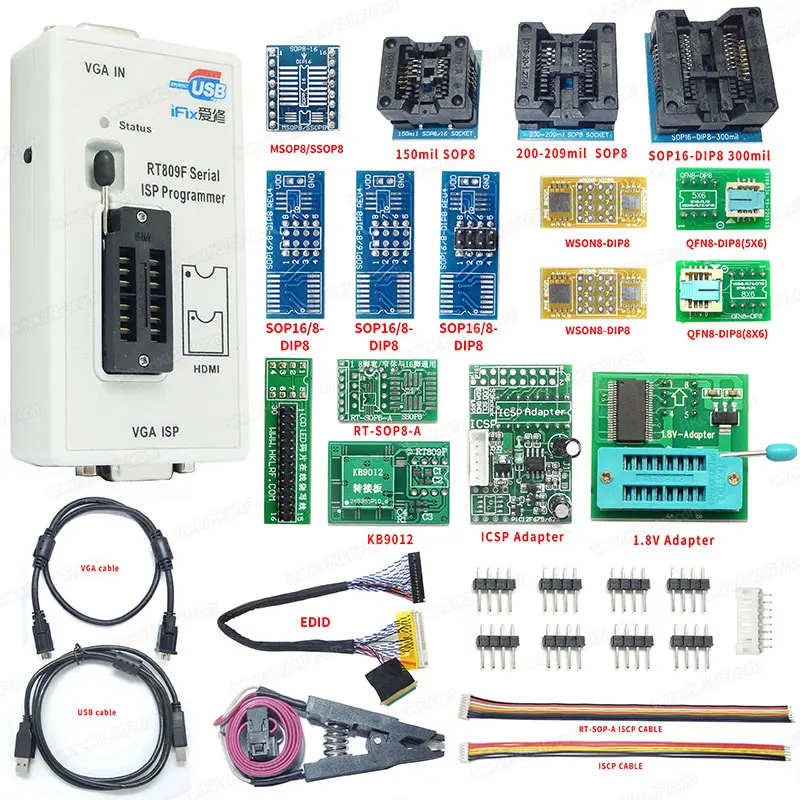 100% New RT809F Serial ISP Programmer with 16 Adapter Kits