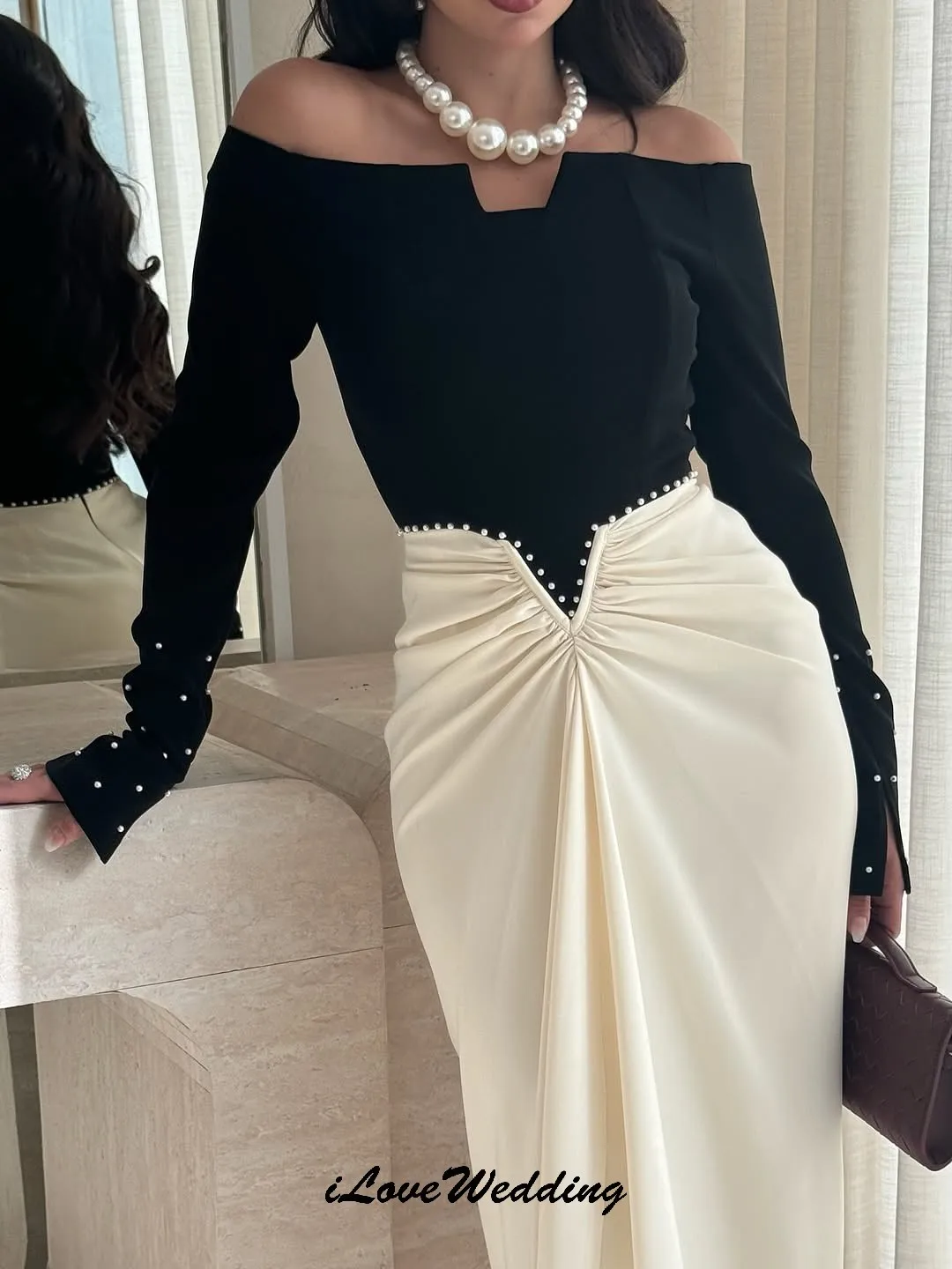 Personalizado fora do ombro vestidos de baile 2025 sereia pérolas elegante vestido de festa de casamento para mulheres convidado plissado vestidos formais