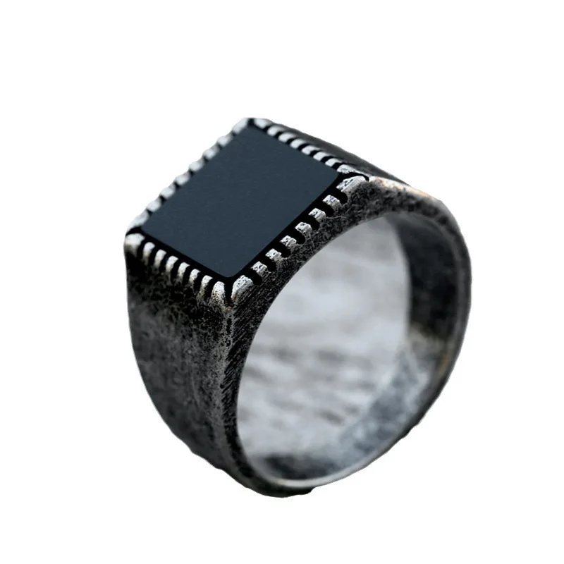 خاتم رجالي جديد عتيق من الفولاذ المقاوم للصدأ بنمط عرقي وخاتم إصبع من الفولاذ التيتانيوم الفردي المألوف