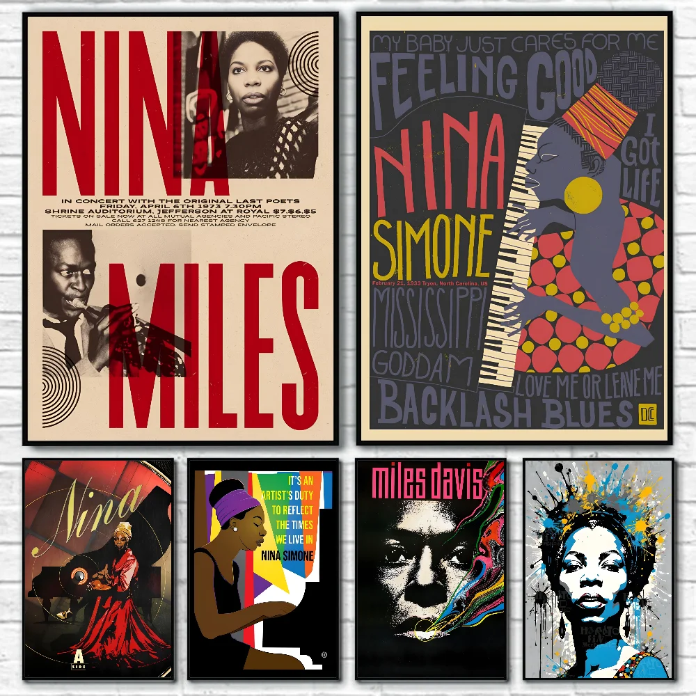 Póster de músico de Jazz Nina Simone, papel impreso para el hogar, sala de estar, dormitorio, entrada, Bar, cafetería, decoración de pintura artística, 1 ud.