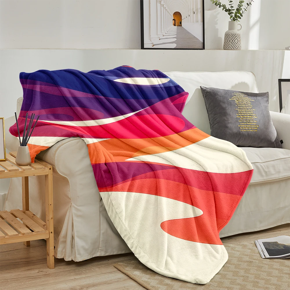 Colorful Fluid Wave Modern Flannel Blanket Soft Cozy Throw Blanket for Bed Sofa Couch Fuzzy Plush Bed Cover