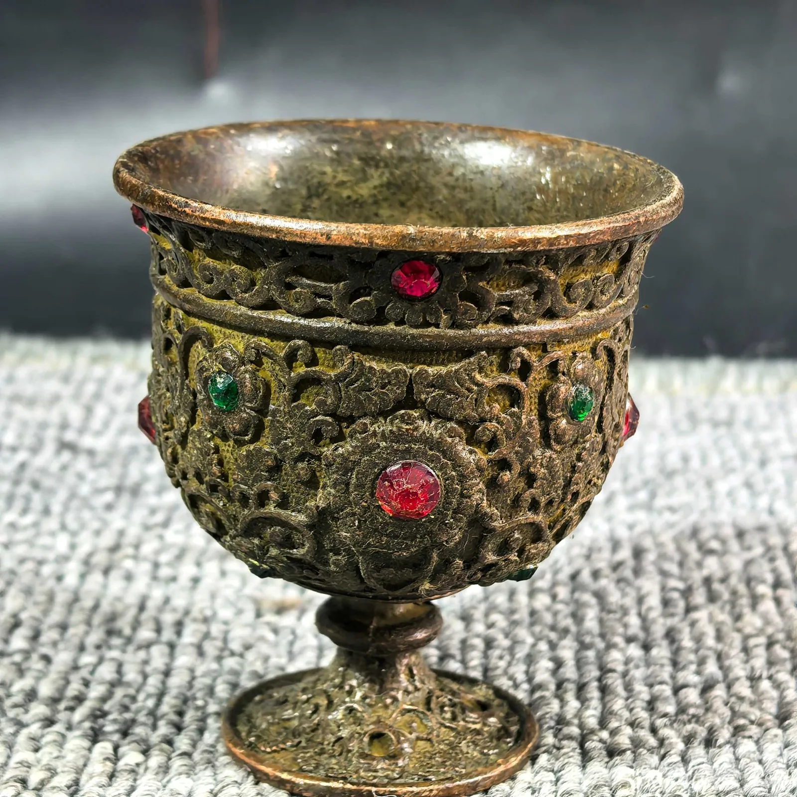 Antique Hand Chased Gem Inlaid Goblet Collectible Artifact