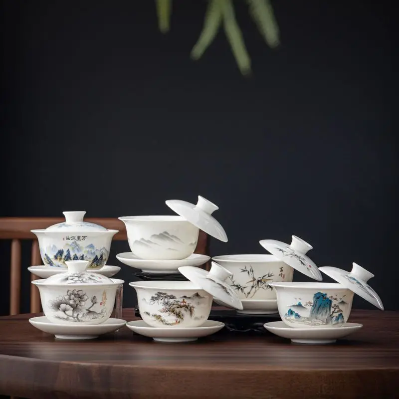 

180ml Gaiwan sheep fat jade Sancai Dehua ceramic single household tea set white porcelain high-end tea bowl