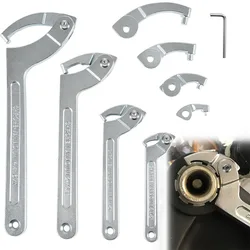 8 Pack Adjustable C Spanner Hook & Pin Spanner Wrench Tool Kit, Coilover Hook Wrenches with Changeable Heads, 3/4
