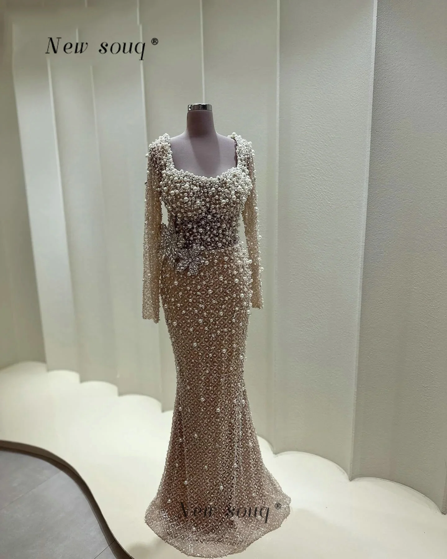

Вечерние платья-русалки 2026 года с блестками, кристаллами, жемчугом и бисером, цвета нюд/шампань, со съемным шлейфом, на заказ, элегантные