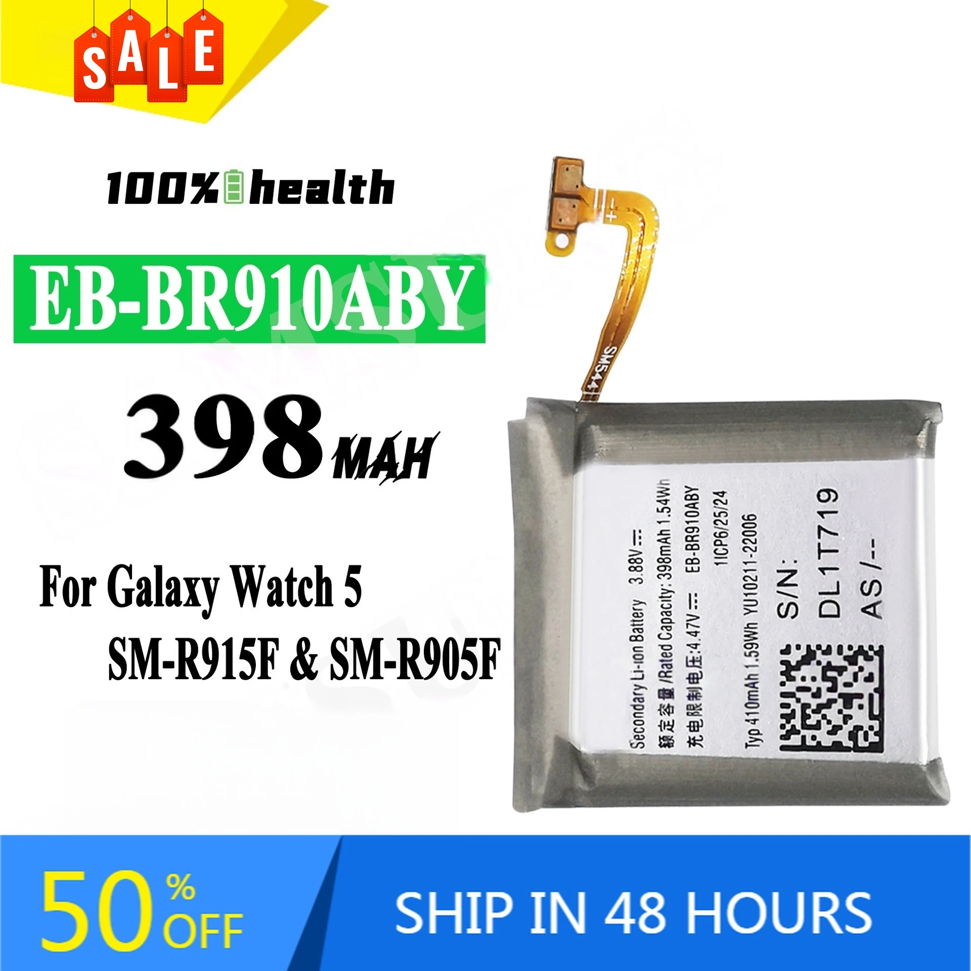 

EB-BR910ABY 398mAh Watch battery for SamsungWatch 5 44mm R915 Rechargeable battery