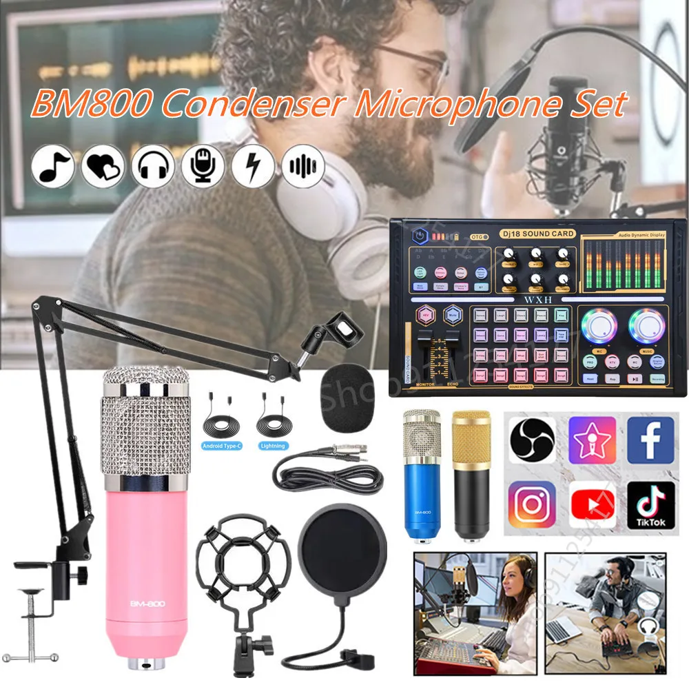 Hot Condenser Microphone BM 800 Wireless DJ18 Sound Card for