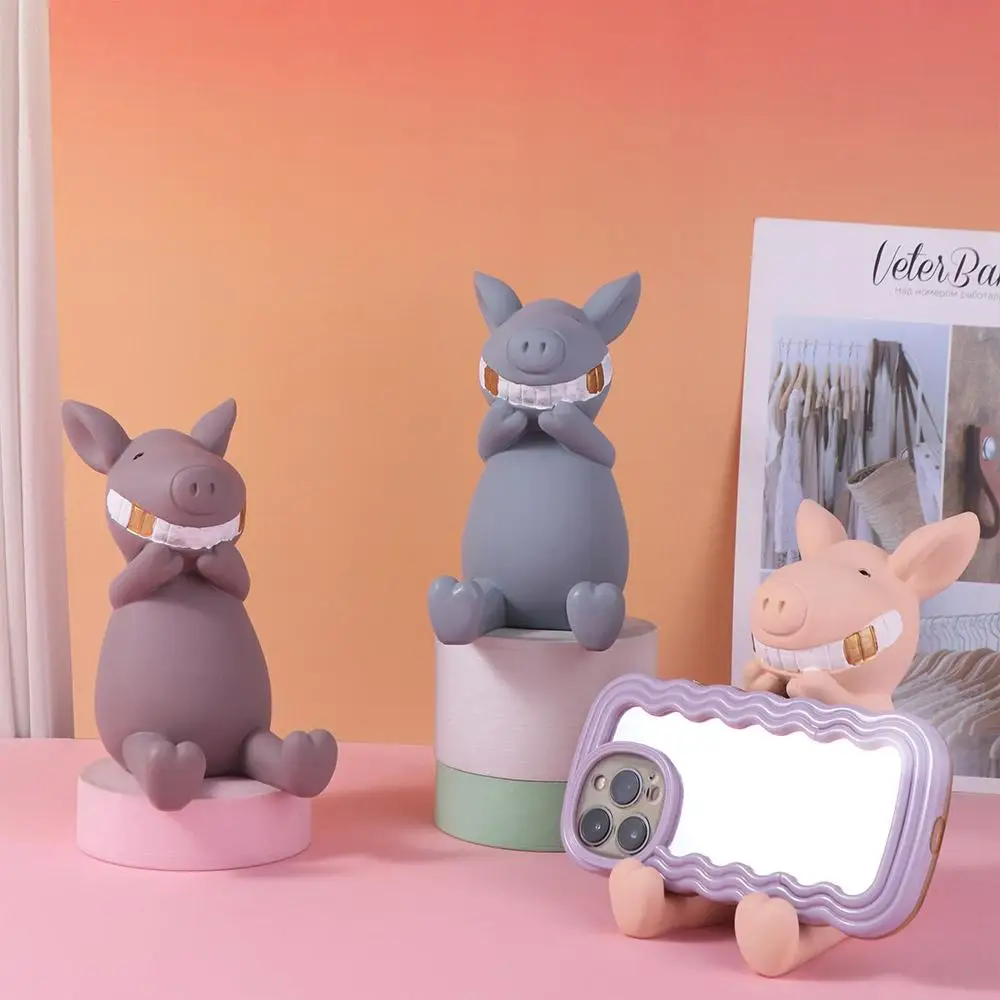 

Resin Cartoon Phone Holder Figure Multi-functional Pig Mobile Phone Stand Anti-slip Portable Cell Phone Bracket