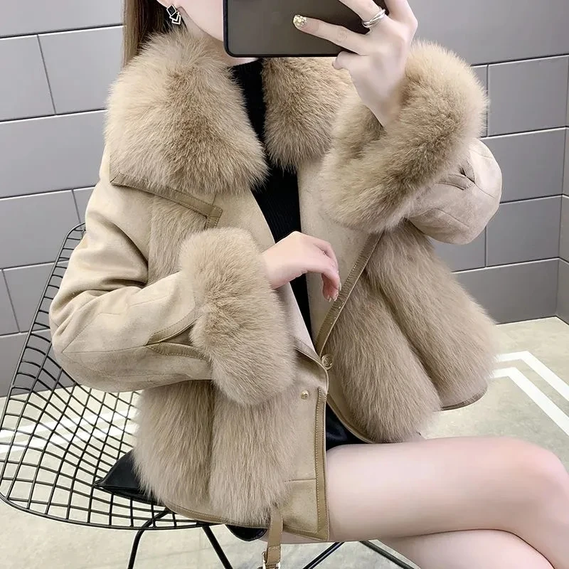 

2023 Winter New Faux Fox Fur Coat For Women's Short Fashion Fur Jacket Long Sleeve Casual Windproof Snow Fur Overcoat Female Top