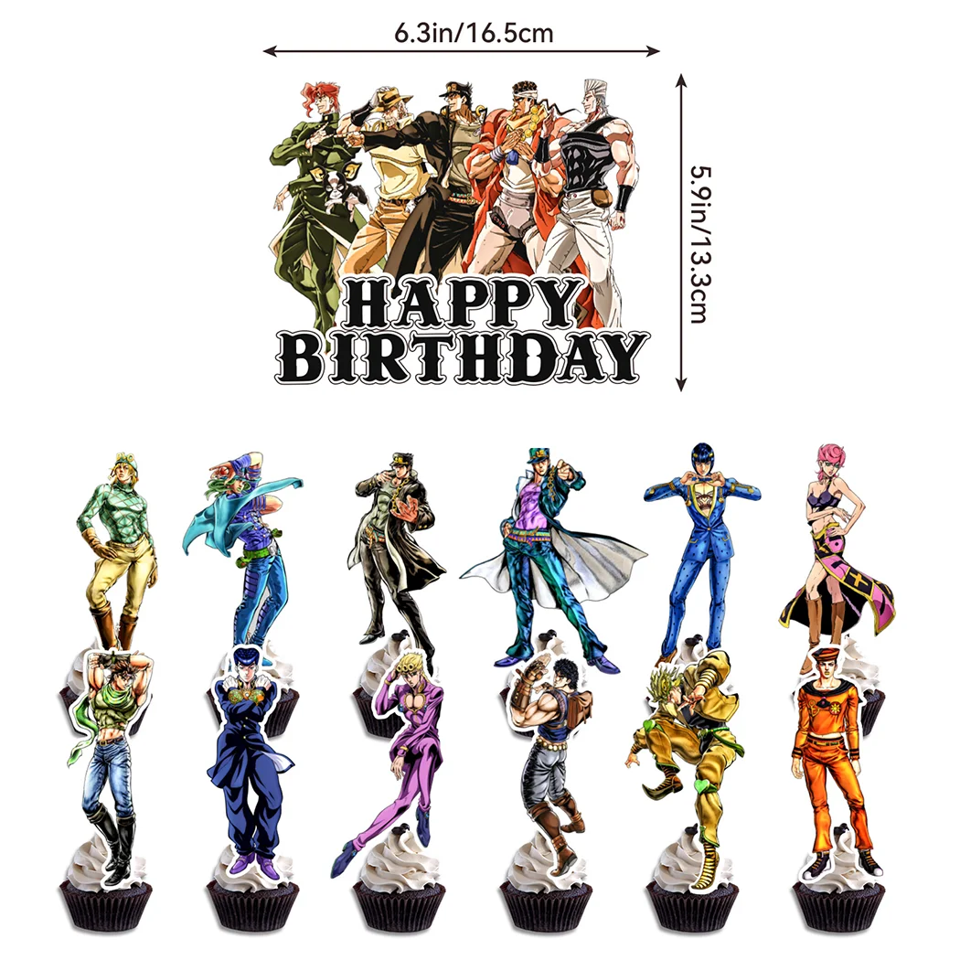 JOJO's Bizarre Adventure Party Decorations Anime Cartoon JOJO Balloon Birthday Party Favors Happer Birthday Banner Cake Topper view 3