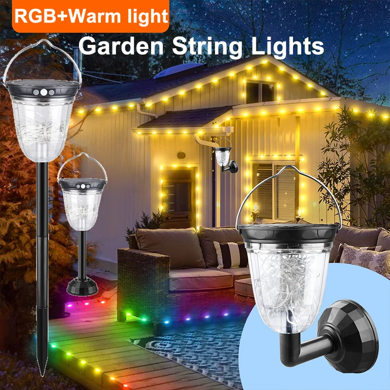 

Солнечный садовый светильник, 10 режимов освещения, дорожка, газонная лампа с 10 м, водонепроницаемые фонари для кемпинга, RGB светодиодное ландшафтное освещение, декор
