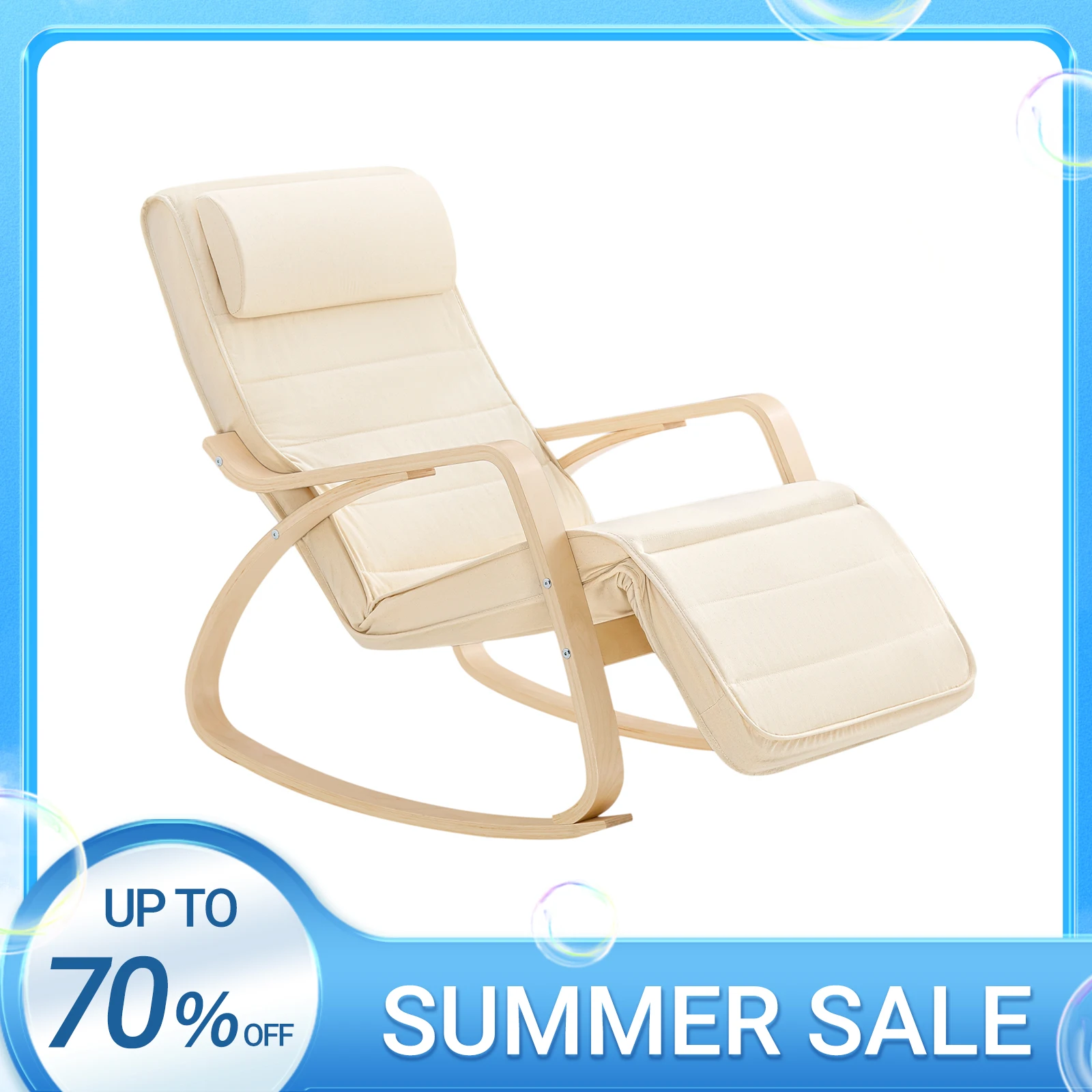 SoBuy FST16 Nueva Silla Mecedora con Reposapiés Ajustable en 5 Posiciones, Sillón Giratorio, Reclinable, Capacidad de Carga 150 kg, Madera de Abedul