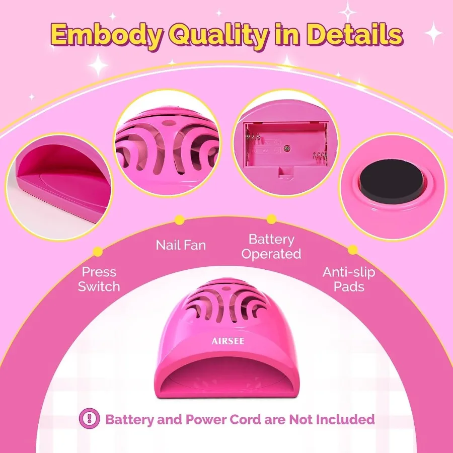 Draagbare mini-nageldroger voor en tieners Nagelventilator op batterijen met twee stickers inbegrepen Ideaal voor doe-het-zelf-nagelkunstverjaardag en C