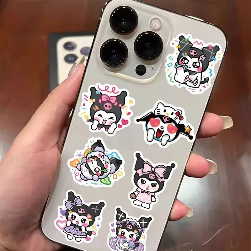 103 قطعة سانريو ‌ ‌   لطيف Kuromi الكرتون ملصقات مقاومة للماء الهاتف المحمول حقيبة مسطحة دفتر ملصقات الزخرفية للهدايا الفتيات