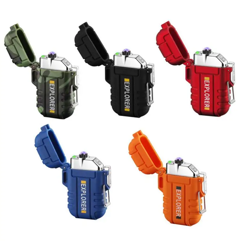 Waterproof Lighter With Lanyard USB Push-up Button Lighter Double-sided Point USB Rechargeable Lighter Electronic Arc Lighter