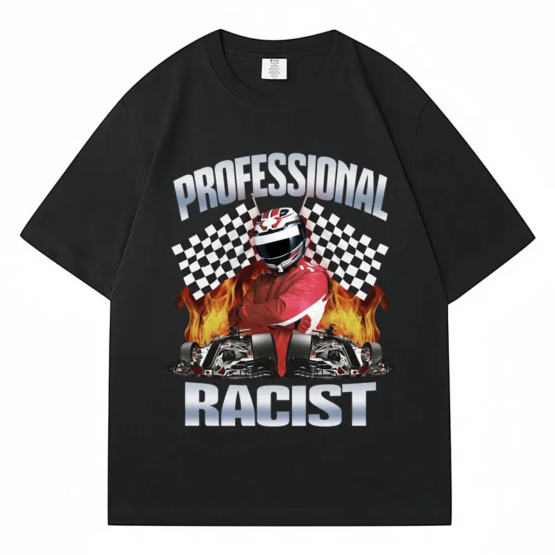 Funny Professional Certified Racing Meme T Shirt Men\'s Clothing Trendy Retro Short Sleeve Cotton Oversized Street T-Shirt Unisex