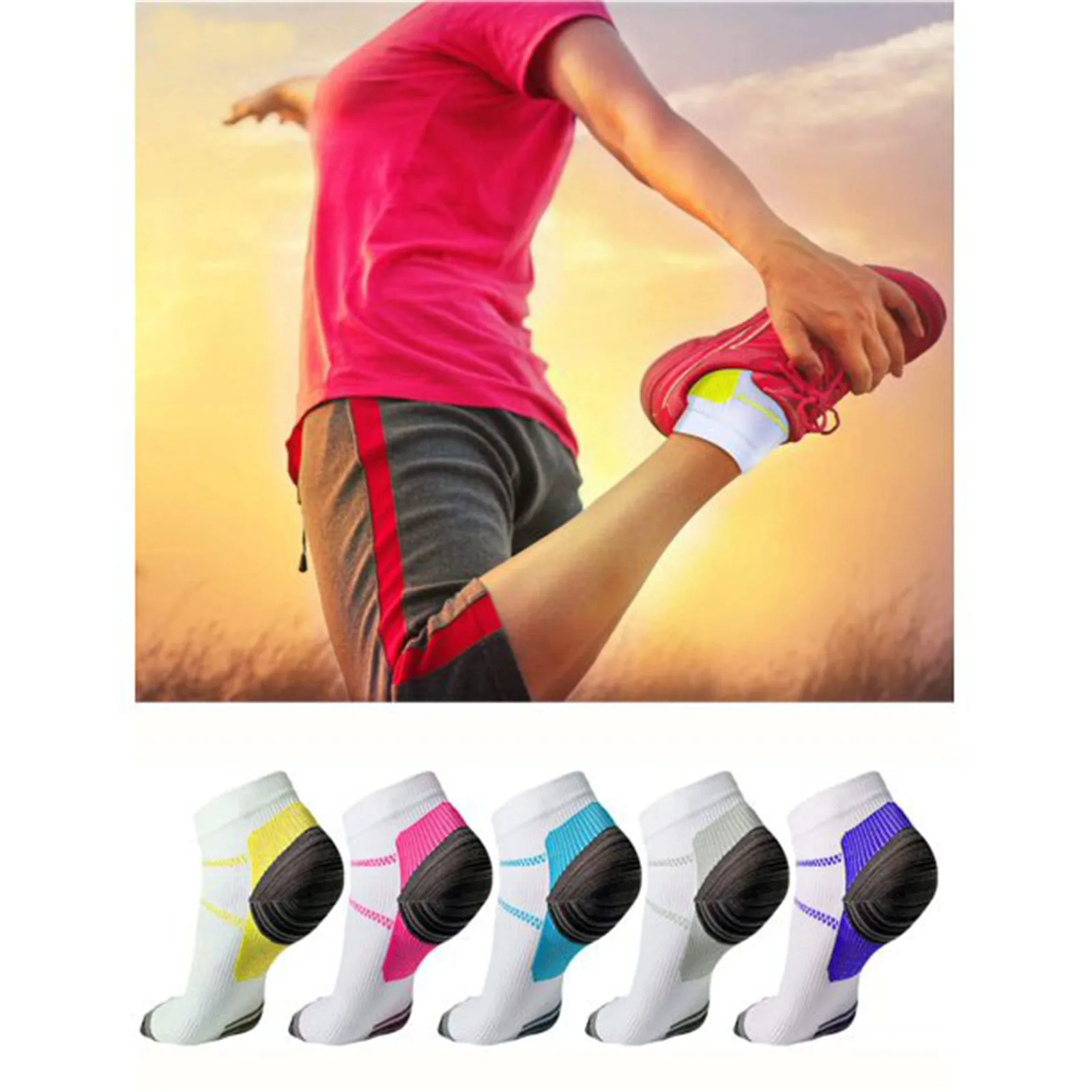 5 Pairs Compression Socks Low Cut Athletic Running Gym Ankle- Socks For Plantar Fasciitis Heel Foot Pain Relief Arch Support