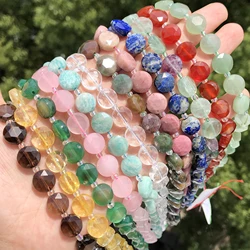 10mm Nature Flat Round Stone Beads Amazonite Quartz Agate Fluorite Gems Faceted Beads for Jewelry Making DIY Bracelet Necklace