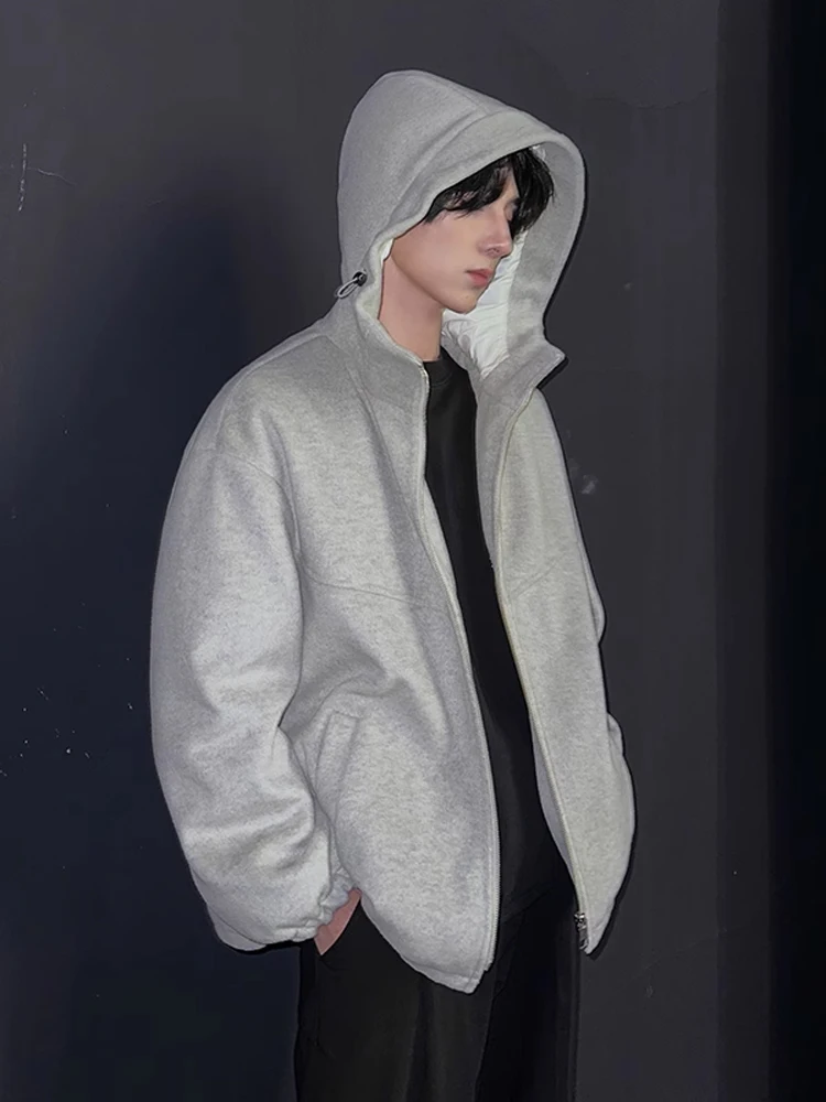 

Мужское зимнее теплостойкое пальто Cleanfit с капюшоном, тяжелый пуховый шерстяной кардиган, ветровка в глаз и белом цвете