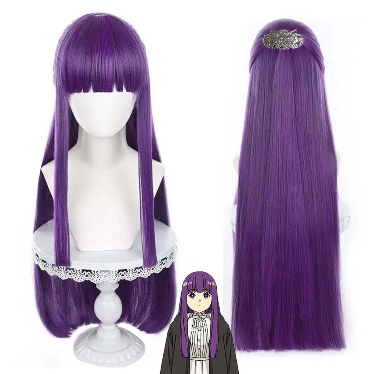 

Высокое качество для женщин аниме Frieren At The Funeral косплей папоротник длинный фиолетовый парик из синтетических волос