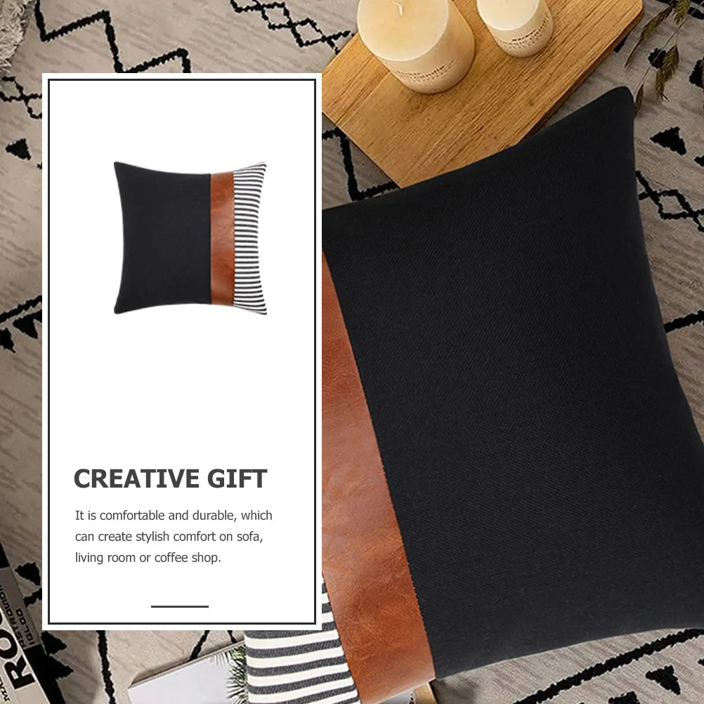 

Pillow Case Throw Pillow Covers Decorative Modern Pillowcase Spliced Cover Home Bed Protector PU Linen Couch Bedroom Living Room